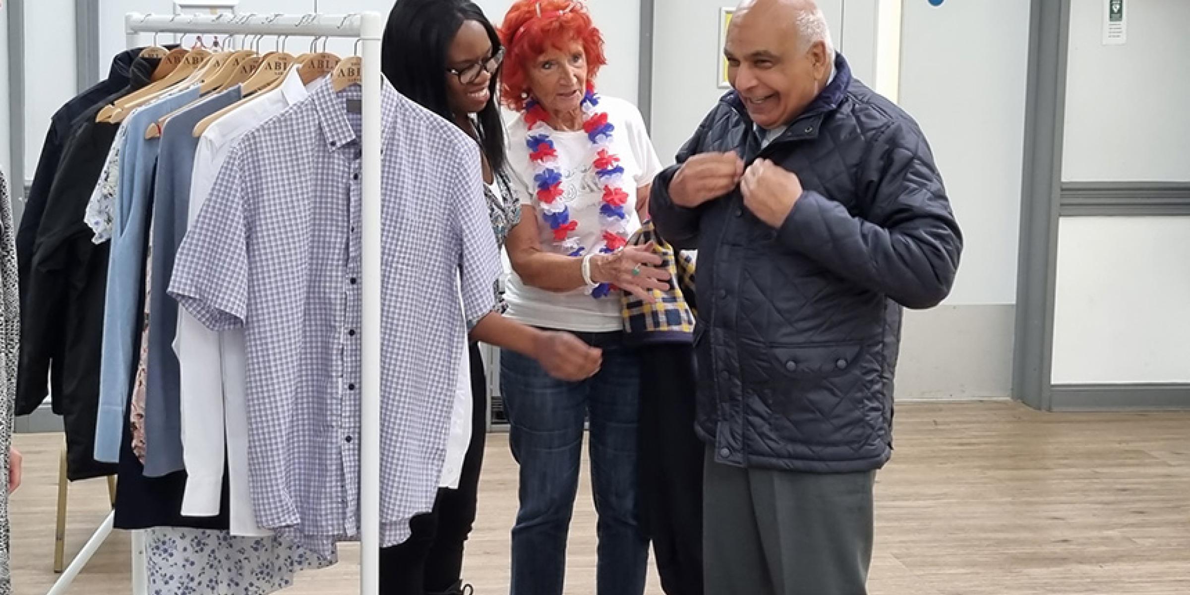Dinesh tries on an easywear quilted jacket 