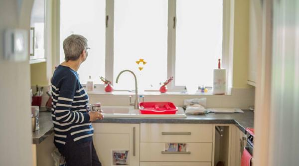 Wendy Mitchell at home in her kitchen