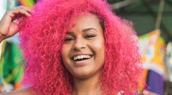 Woman with pink hair