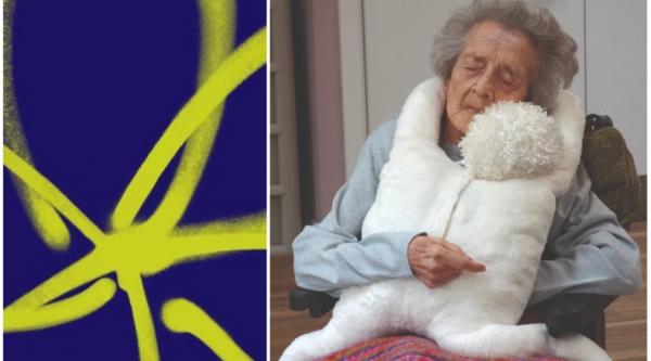 A woman with advanced dementia using Hug