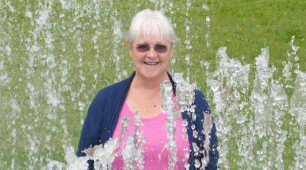 Di on a Baltic Cruise enjoying a water fountain display
