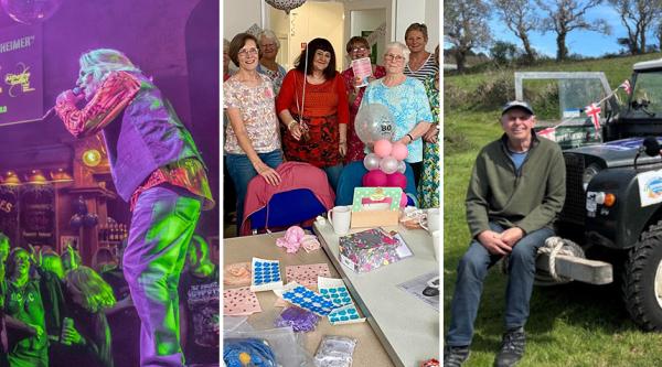 Singer at Rock for Alzheimer's, charity crafters and their makes, and Derek sat next to his vintage Landrover