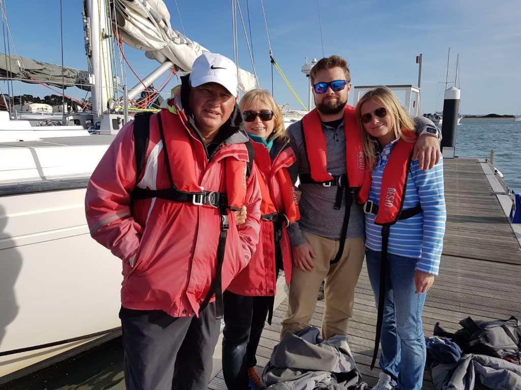 Hannah and family on a boat