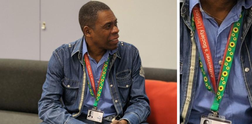 A man with hidden disabilities wearing his sunflower lanyard