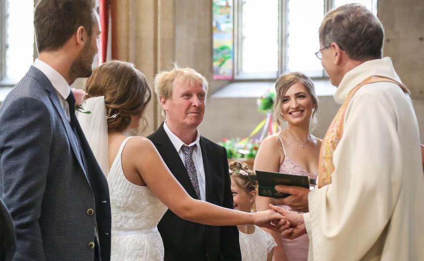 Rachel's dad Paul at her sister's wedding