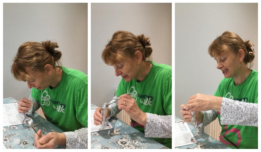 Sarah, a fundraiser for Alzheimer's Society, during the saliva test study for coronavirus