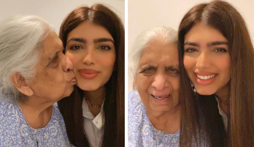 Shree and her grandmother smiling and laughing together