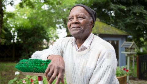 Man smiling in the garden