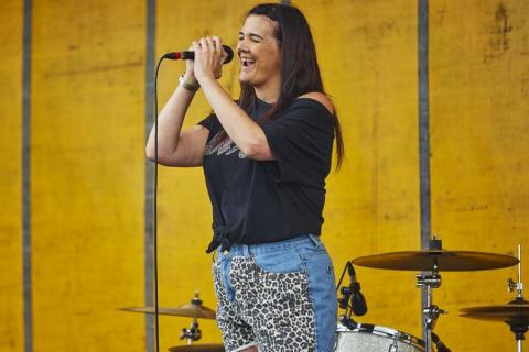 A woman singing