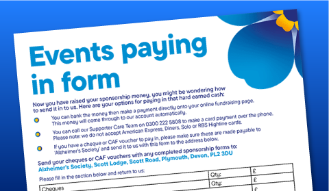 An events paying in form on a blue background