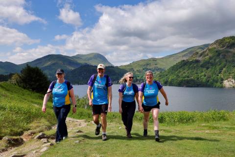 Trekkers by lake