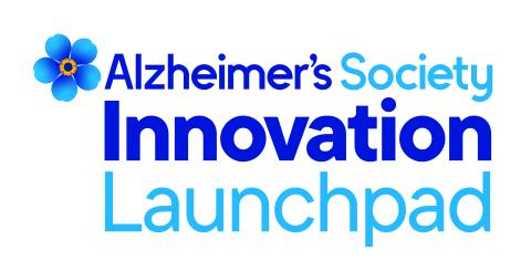 Blue text with word's 'Alzheimer's Society Innovation Launchpad'